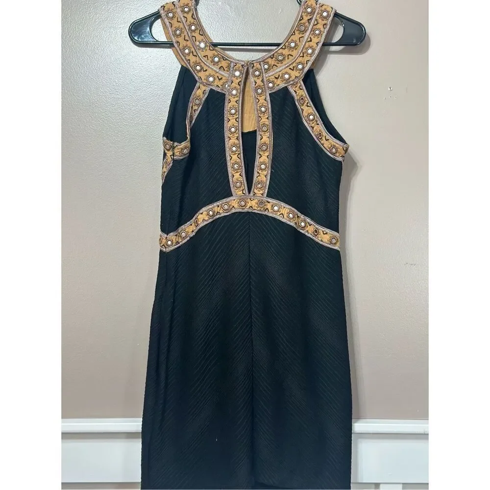 Free People Egyptian Nefertiti Embellished Black Mini Dress Women's Small